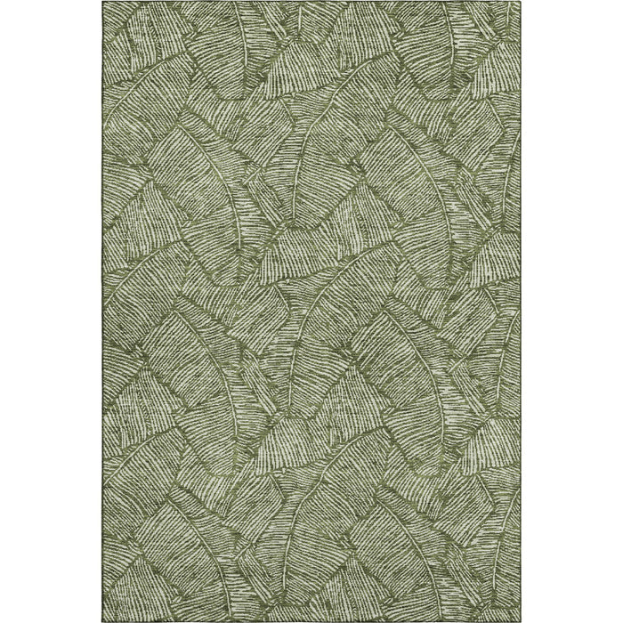 10' X 14' Floral Washable Area Rug With UV Protection (672629) - Olive Green / Ivory