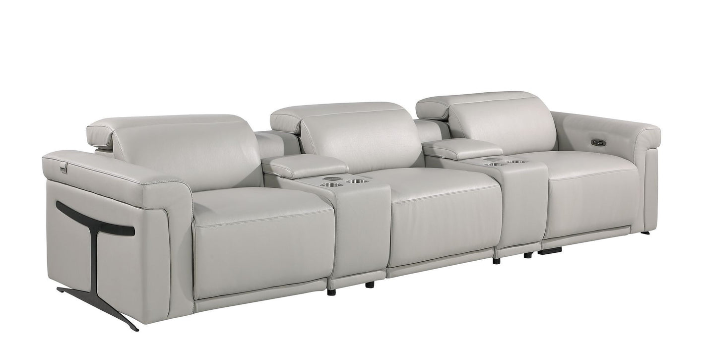 Top Grain Leather Reclining Metal USB Sofa (720368) - Light Gray