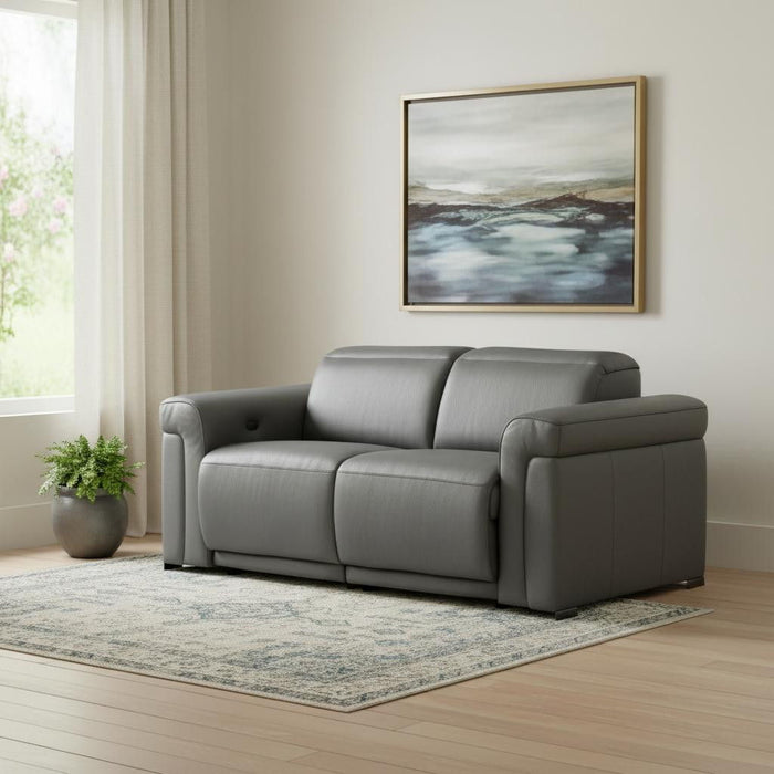 Italian Leather Power Reclining Loveseat (720492) - Dark Gray / Black