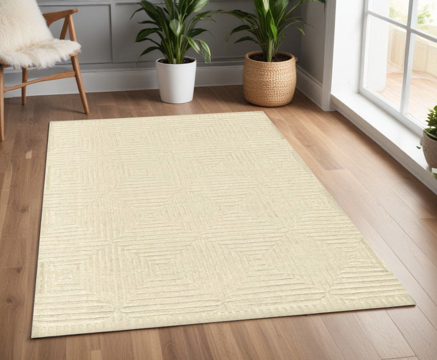 4' x 6' Wool Geometric Hand Knotted Area Rug - Ivory