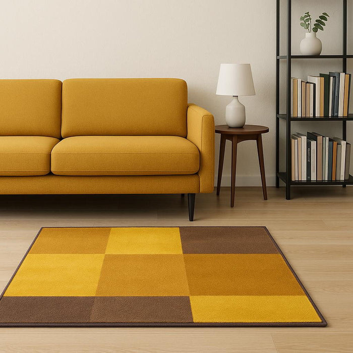 8' Geometric Washable Round Rug (551748) - Yellow / Black