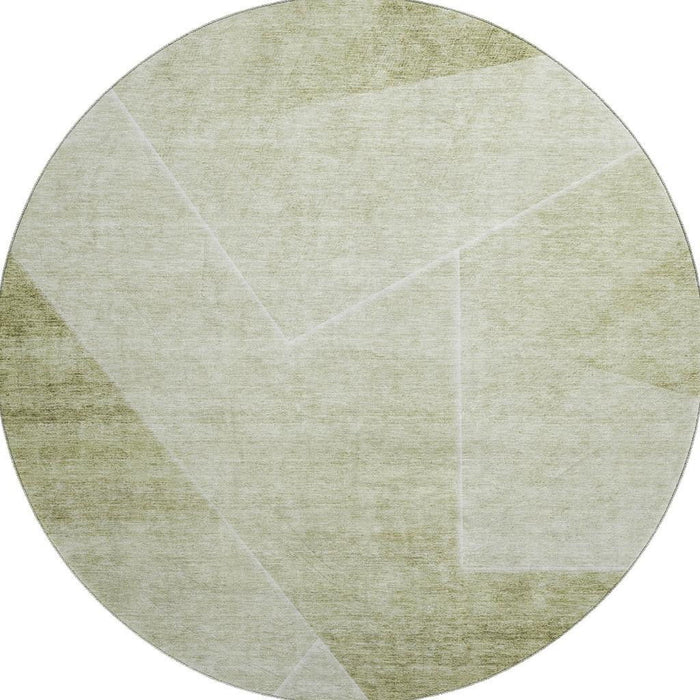 8' Geometric Washable Round Rug Polyester With UV Protection - Sage And Ivory