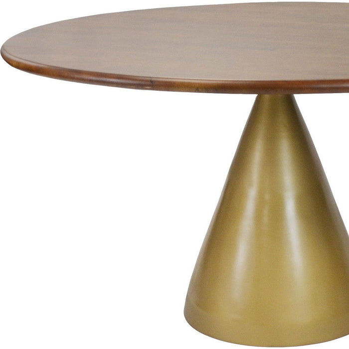 48" Rounded Solid Wood And Iron Pedestal Base Dining Table - Brown