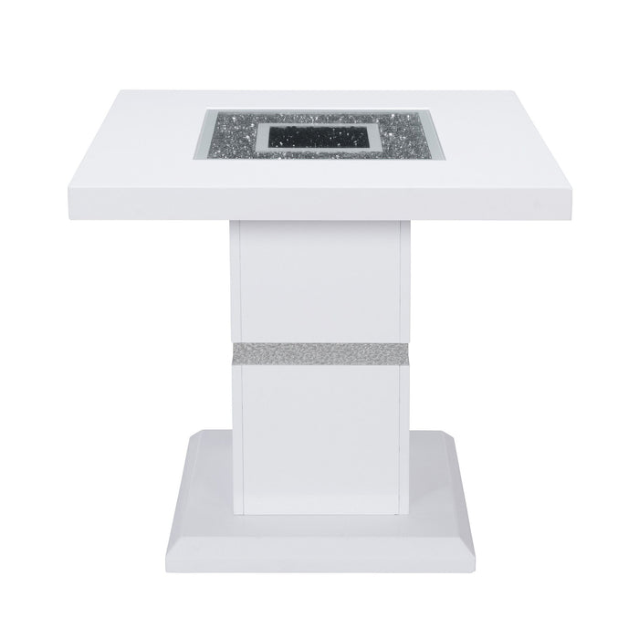 24" Glass And Wood Faux Crystal Bling Square Pedestal End Table - White And Silver