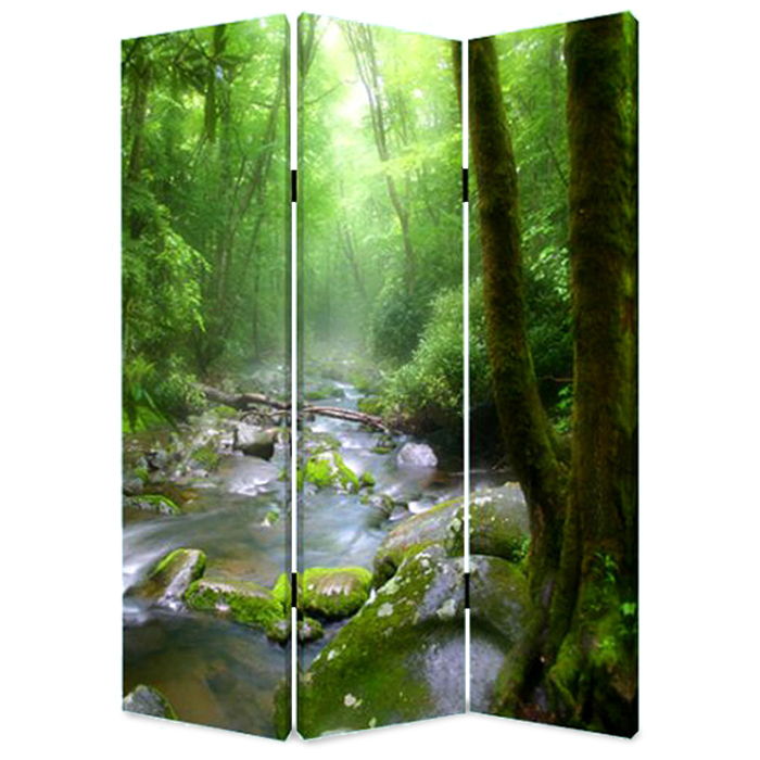 Canvas Folding Three Panel Screen Room Divider - Green