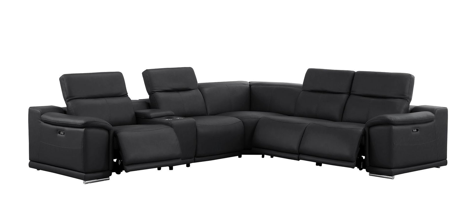 Leather Modular L Shaped Six Piece Corner Sectional With Console - Black