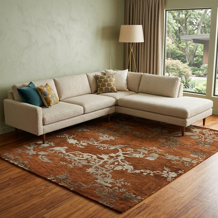 8' X 10' Wool Floral Hand Knotted Area Rug (744284) - Brown / Orange / Silver