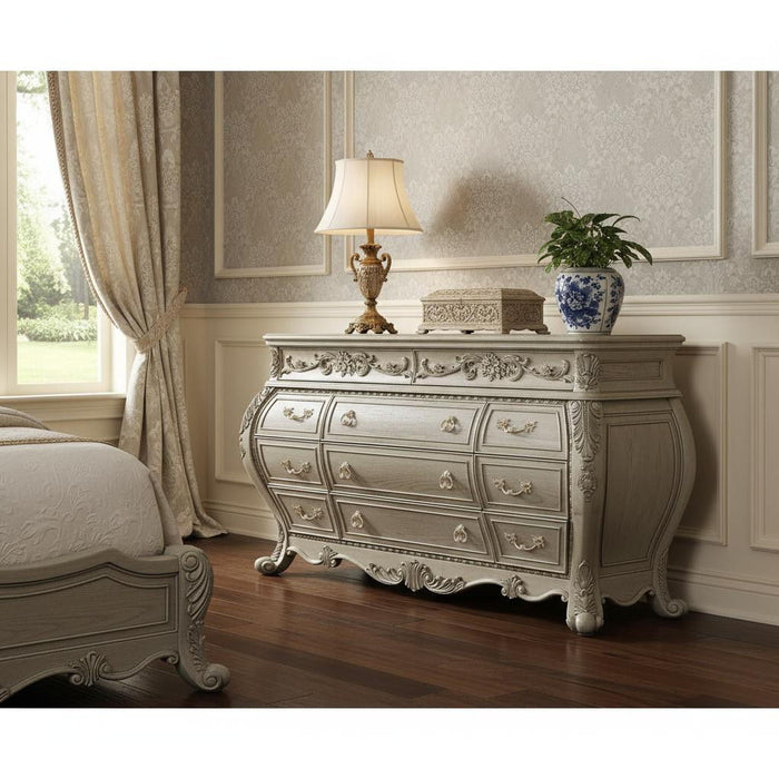 Solid Wood Nine Drawer Double Dresser - Off White