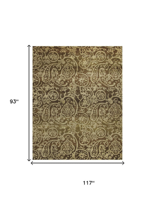 8' X 10' Wool Paisley Hand Knotted Area Rug (744285) - Brown / Tan