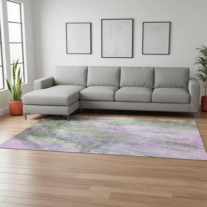 9' X 12' Abstract Washable Area Rug With UV Protection (646803) - Purple / Green