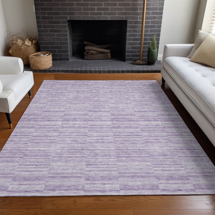 10' X 14' Striped Washable Area Rug With UV Protection - Plum And Ivory