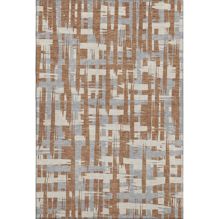 10' X 14' Striped Washable Area Rug With UV Protection (705707) - Rust / Ivory