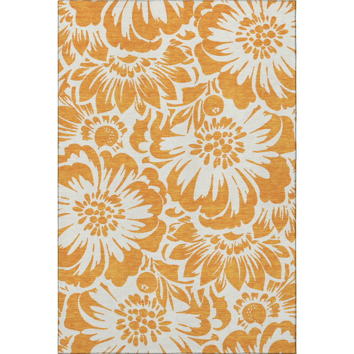 9' X 12' Floral Washable Area Rug With UV Protection (648675) - Orange / Ivory
