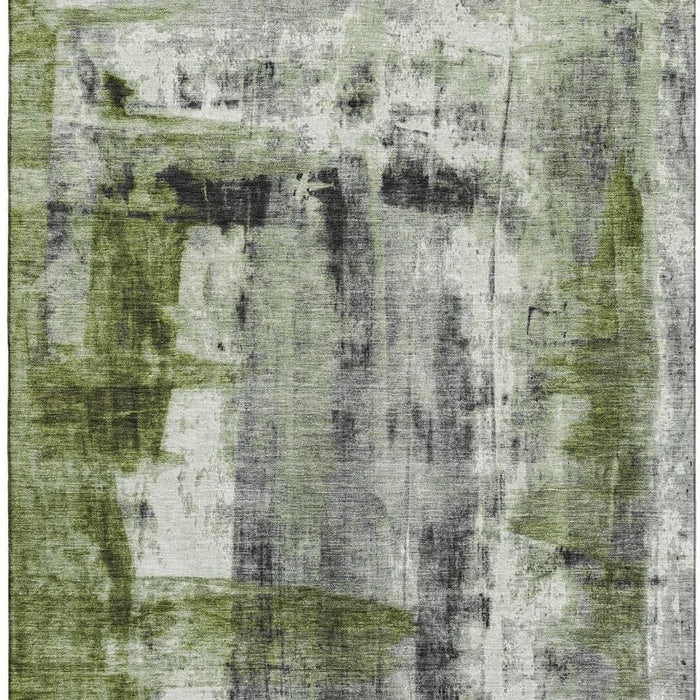 10' X 14' Abstract Washable Area Rug With UV Protection (719280) - Olive Green / Charcoal / Ivory