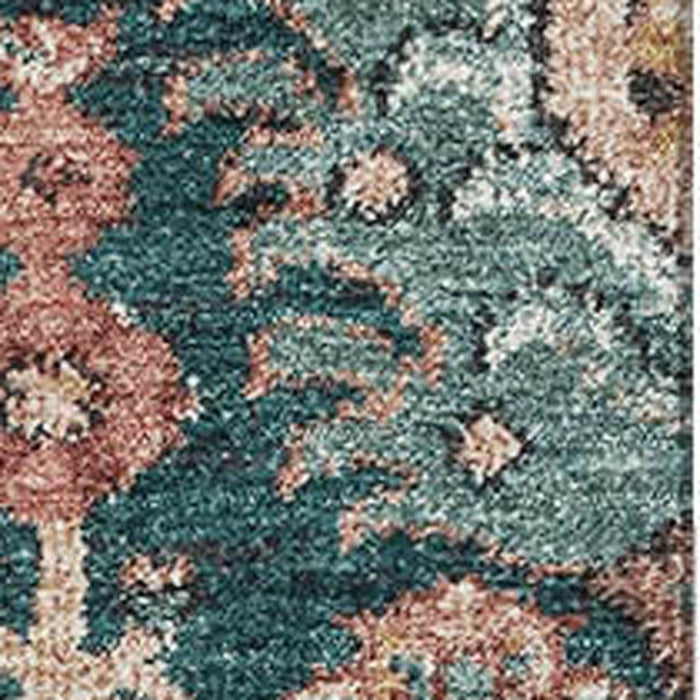 10' X 14' Damask Washable Area Rug With UV Protection (692988) - Salmon / Teal / Peach