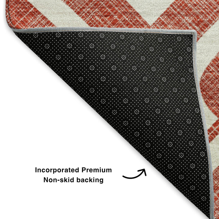 10' X 14' Geometric Washable Area Rug With UV Protection (652569) - Red / Ivory