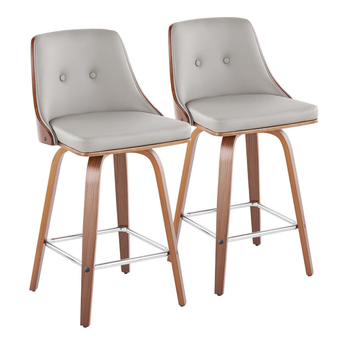 Gianna - Fixed-Height Swivel Counter Stool (Set of 2) - Walnut Frame And Square Footrest