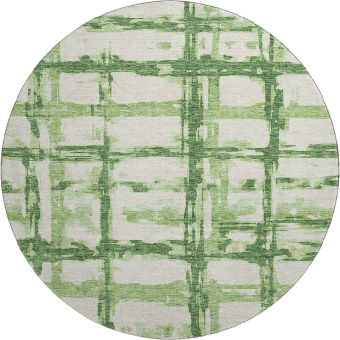 8' Striped Washable Round Rug Polyester With UV Protection - Green And Ivory