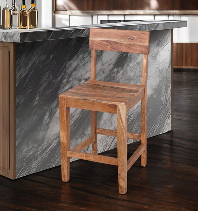 Solid Wood Counter Height Bar Chair - Wood Brown