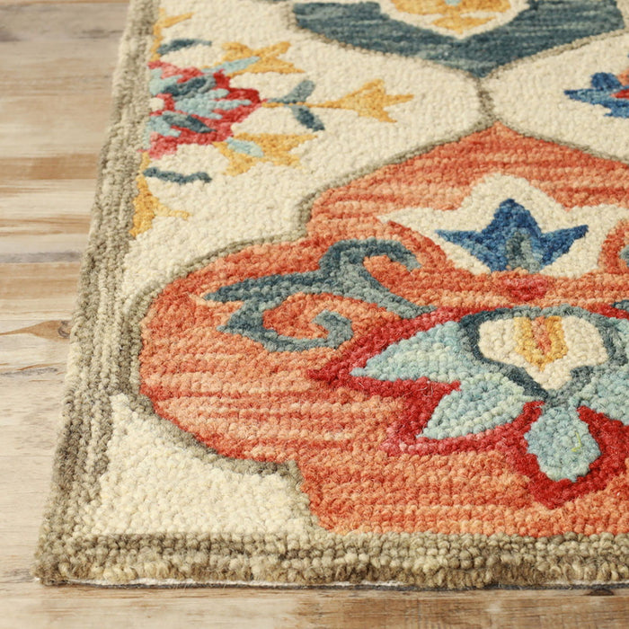 8' x 10' Wool Geometric Tufted Stain Resistant Area Rug - Cream And Rust