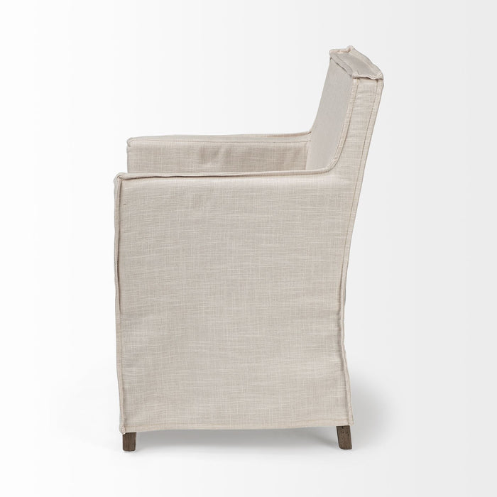 Slipcovered Upholstered Fabric Dining Arm Chair - Cream