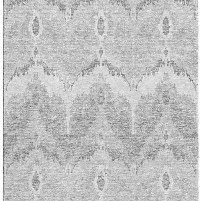 8' X 10' Ikat Washable Area Rug With UV Protection - Silver And Gray