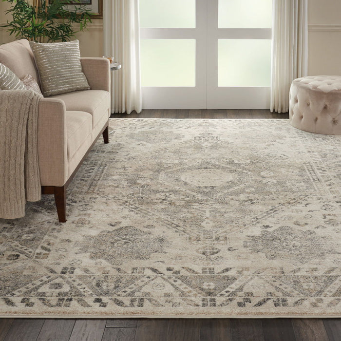 11' X 8' Floral Distressed Area Rug - Cream And Gray