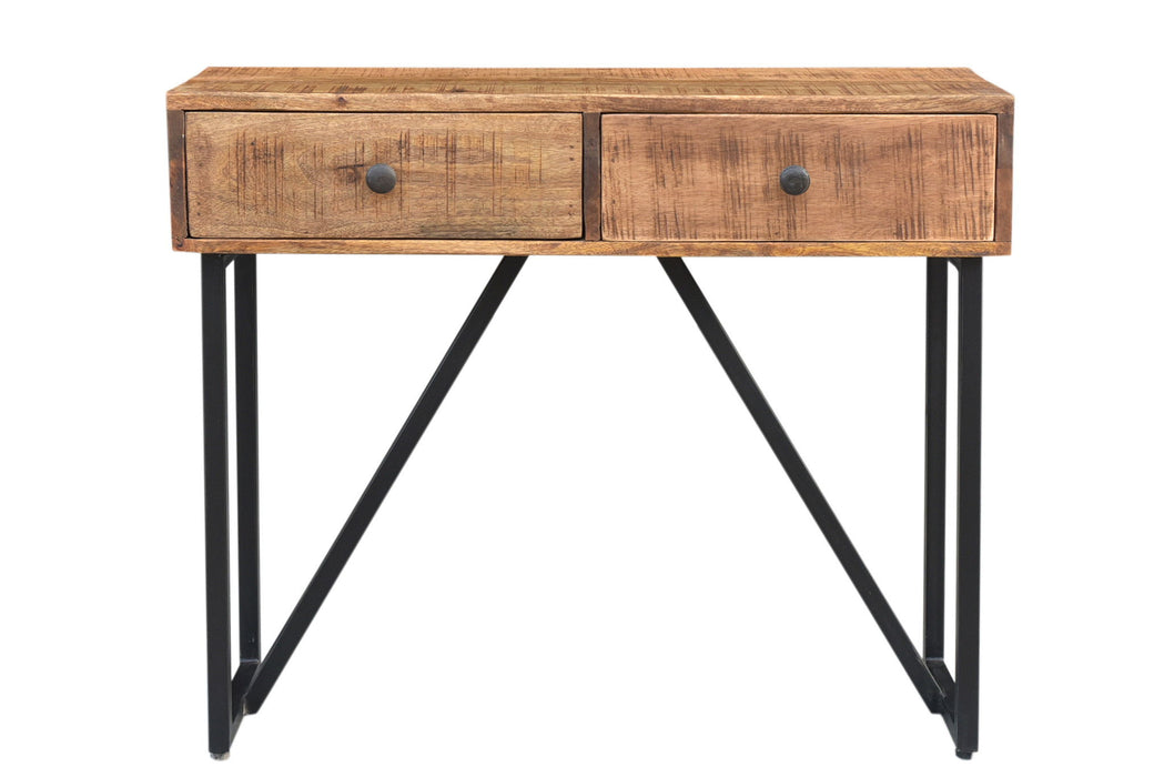 Solid Wood Distressed Frame Console Table And Drawers - Natural And Black