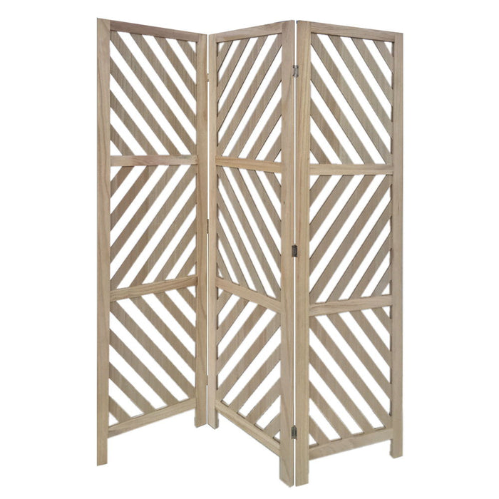 Solid Woodfolding Three Panel Screen Room Divider - Brown
