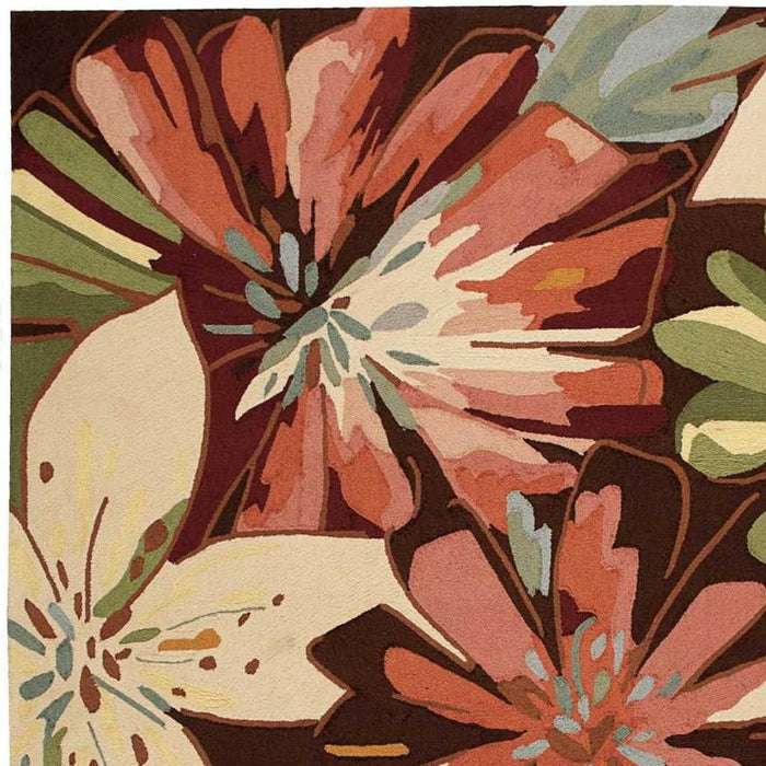 8' X 11' Boical Leaves Hand Carved Handmade Area Rug - Tan And Dark