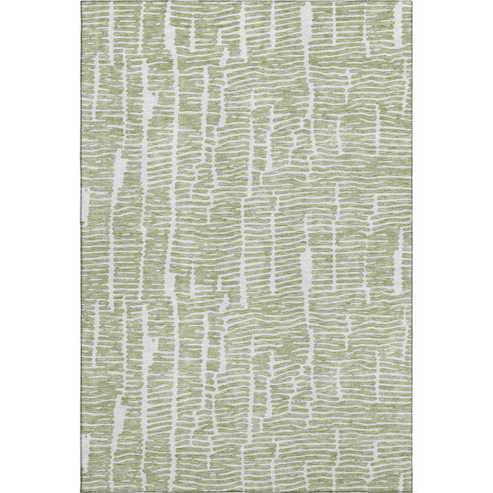 10' X 14' Vermicular Washable Area Rug With UV Protection - Artichoke Green And Ivory