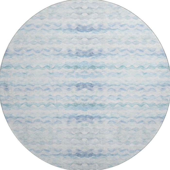 8' Coastal Geometric Washable Round Rug With UV Protection - Blue