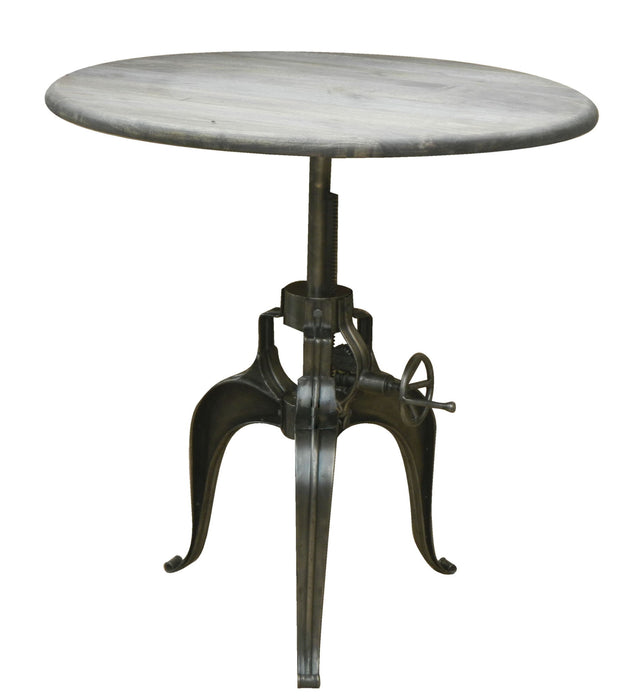 Adjustable Height Solid Wood Iron Pedestal Base Round Top Dining Table - Gray / Silver