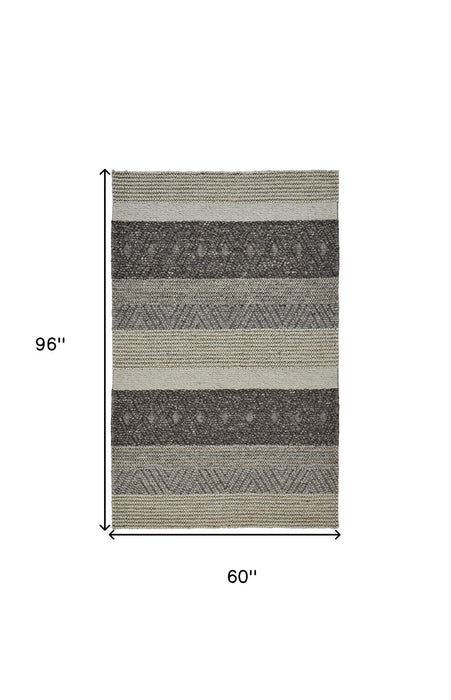 5' x 8' Wool Striped Hand Woven Area Rug - Gray