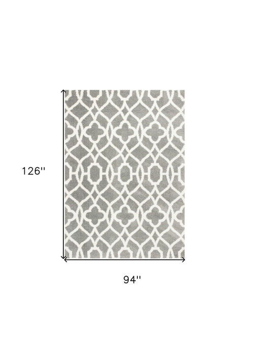 8' x 11' Machine Woven Ogee Indoor Shag Area Rug - Gray Ivory