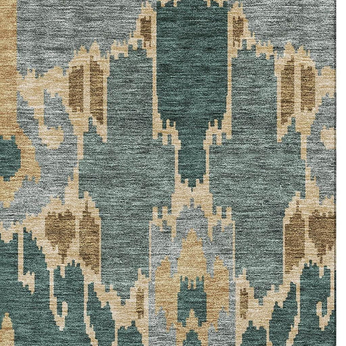 10' X 14' Ikat Washable Area Rug With UV Protection - Emerald