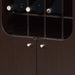 Giga red cocoa wine cabinet with two doors, removable wine bottle rack, metal wine glass racks, and four shelves.