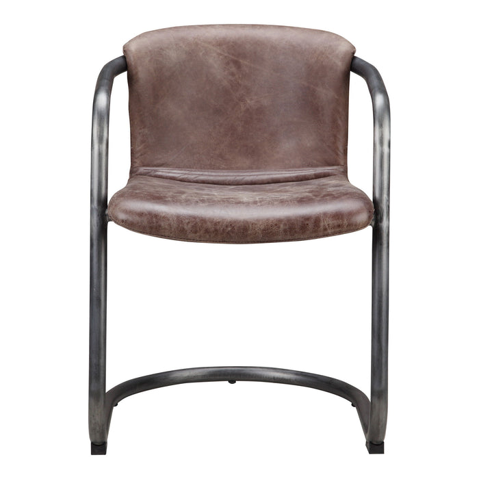Upholstered Leather Dining Arm Chairs (Set of 2) - Brown / Silver