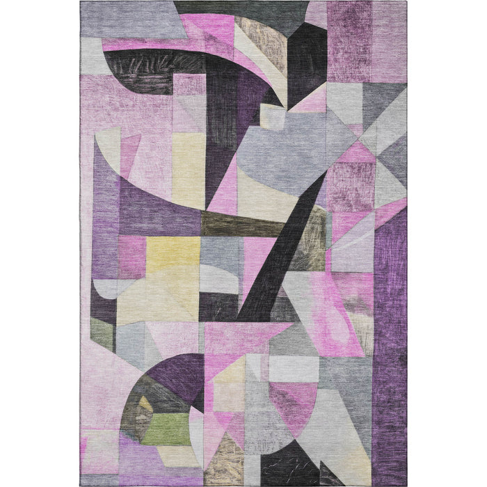 10' X 14' Abstract Washable Area Rug With UV Protection (700373) - Purple / Black / Yellow