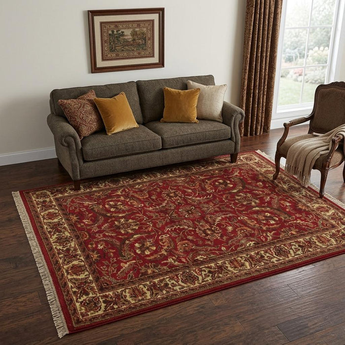 5' X 8' Wool Oriental Hand Knotted Area Rug With Fringe (744138) - Red / Ivory / Gold