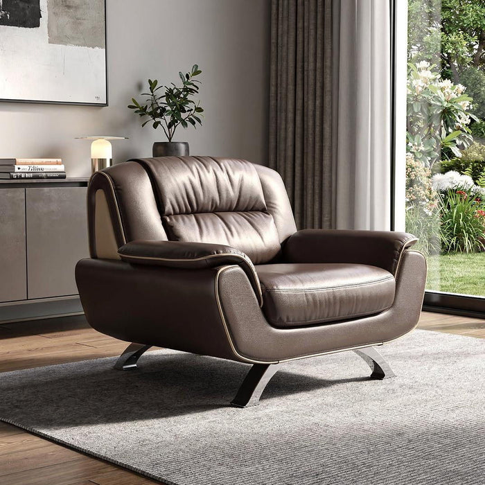 Leather Match Arm Chair - Brown And Silver