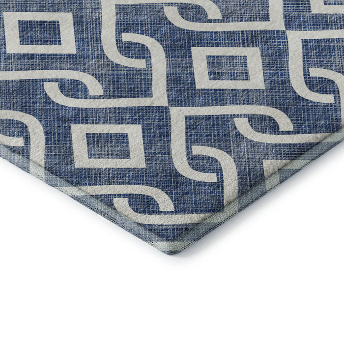 3' X 5' Geometric Washable Area Rug With UV Protection (652534) - Navy Blue / Ivory