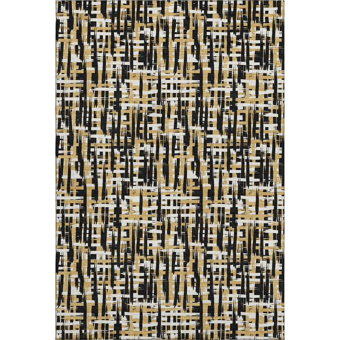 10' X 14' Abstract Geometric Washable Area Rug With UV Protection (683033) - Black / Ivory / Gold