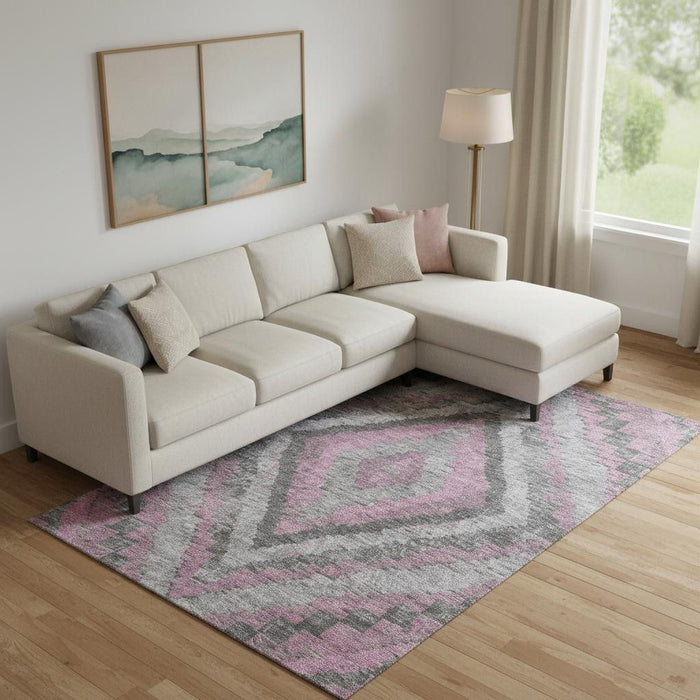 10' X 14' Diamond Washable Area Rug With UV Protection (707053) - Blush / Charcoal / Gray
