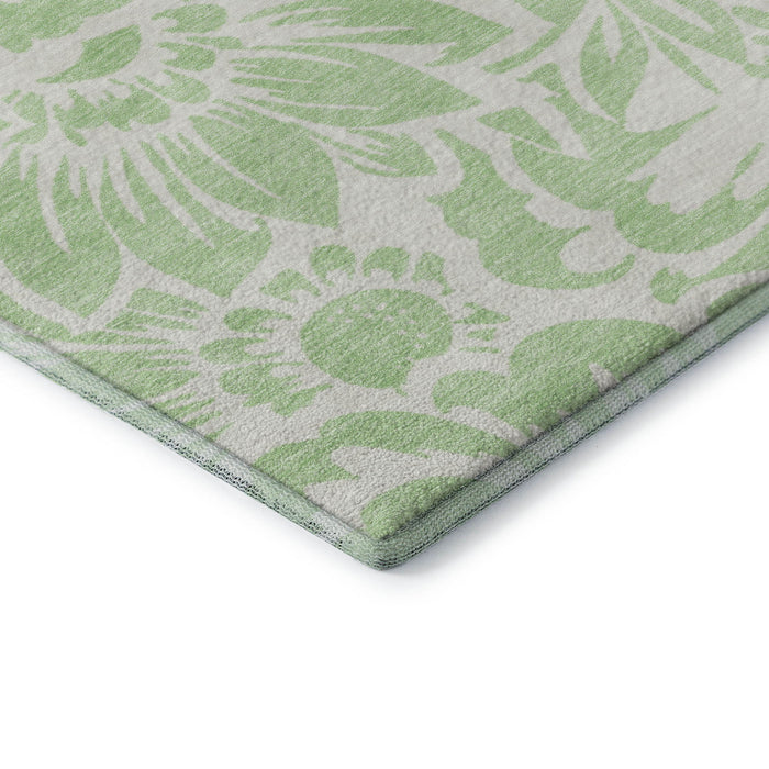 8' X 10' Floral Washable Area Rug With UV Protection (648662) - Mint Green / Ivory