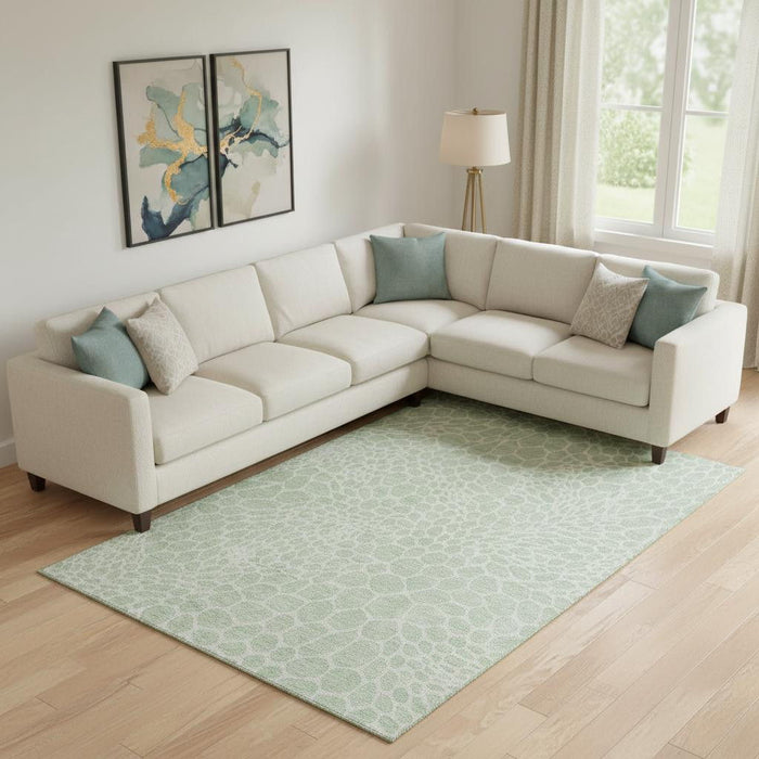 10' X 14' Geometric Washable Area Rug With UV Protection (673073) - Mint Green / Ivory