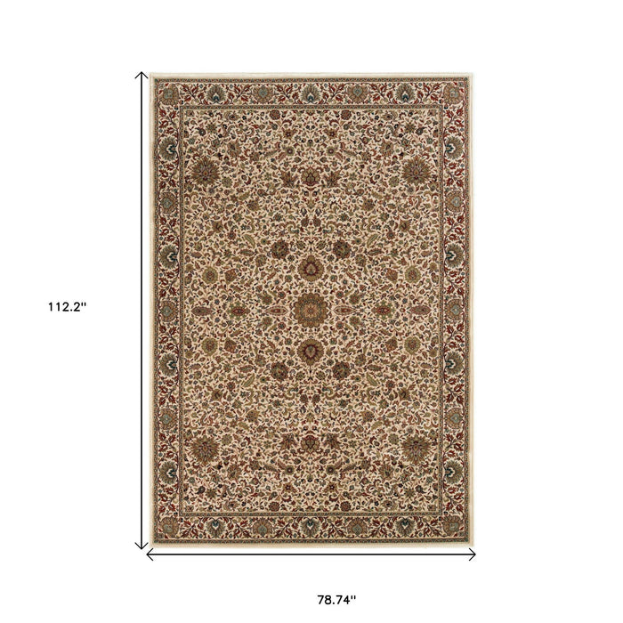 7' X 10' Oriental Area Rug - Ivory And Green