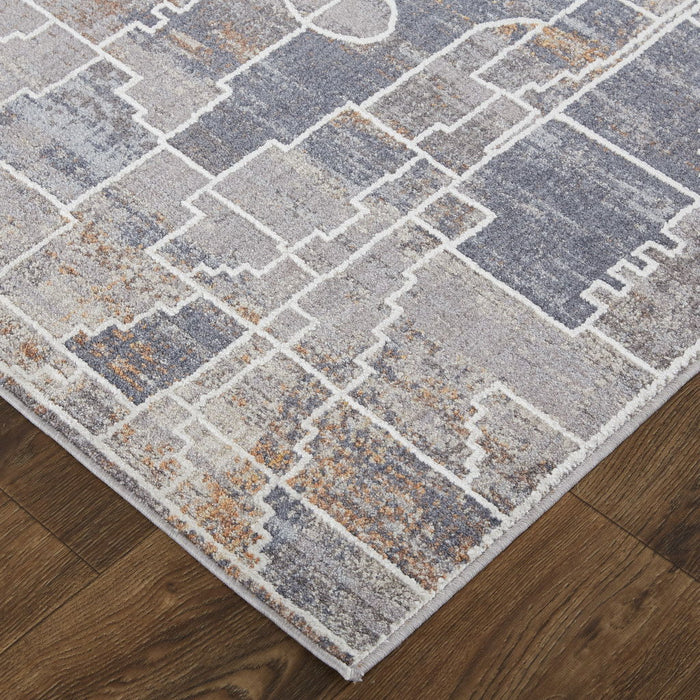 12' x 15' Geometric Power Loom Stain Resistant Area Rug - Blue Gray And Orange