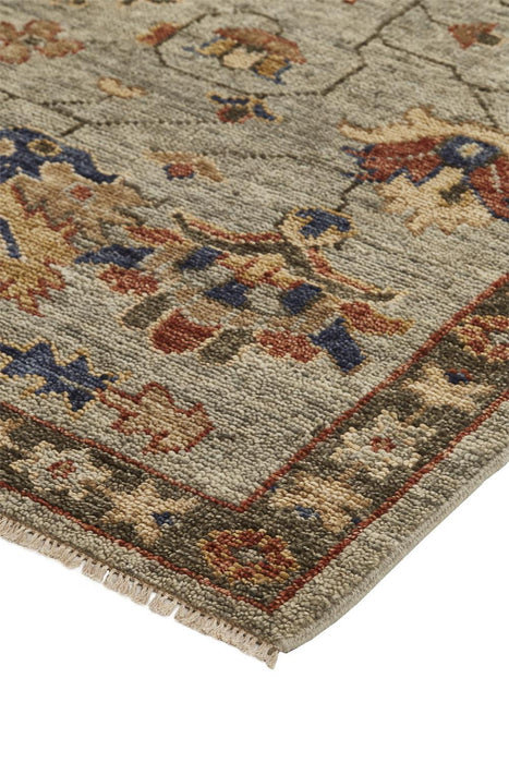 8.5' x 11.5' Wool Floral Hand Knotted Stain Resistant Area Rug With Fringe - Gray Gold And Red
