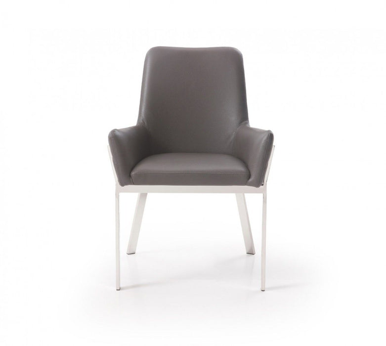 Upholstered Faux Leather Dining Room Arm Chair - Gray